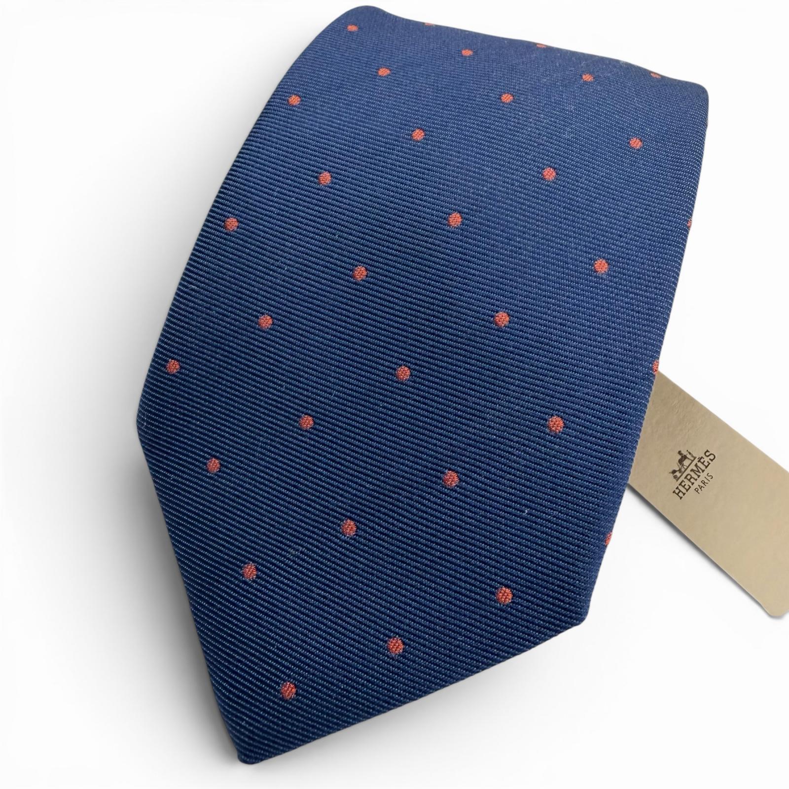 Pristine HERMES tie Twill Tie Sporty Dots Golf blue silk mens 339370T Used