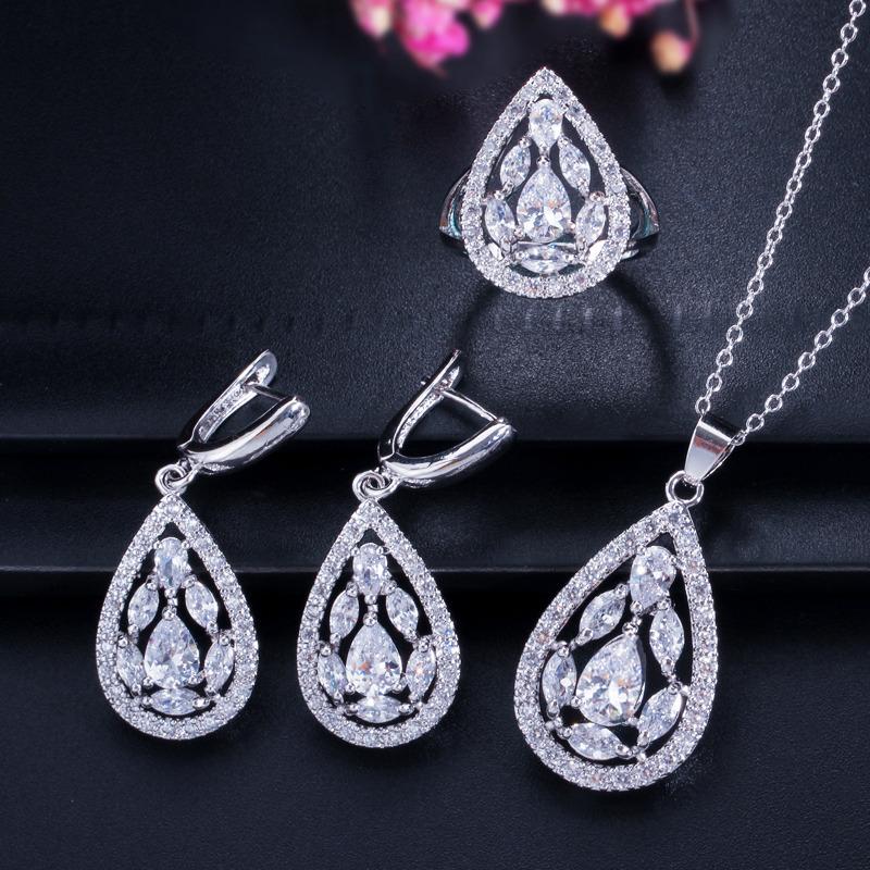 Bride, Jewel Drop Necklace, Earrings, Ring Set Chains, Jewelry, Dress Accessories For Dinner Parties