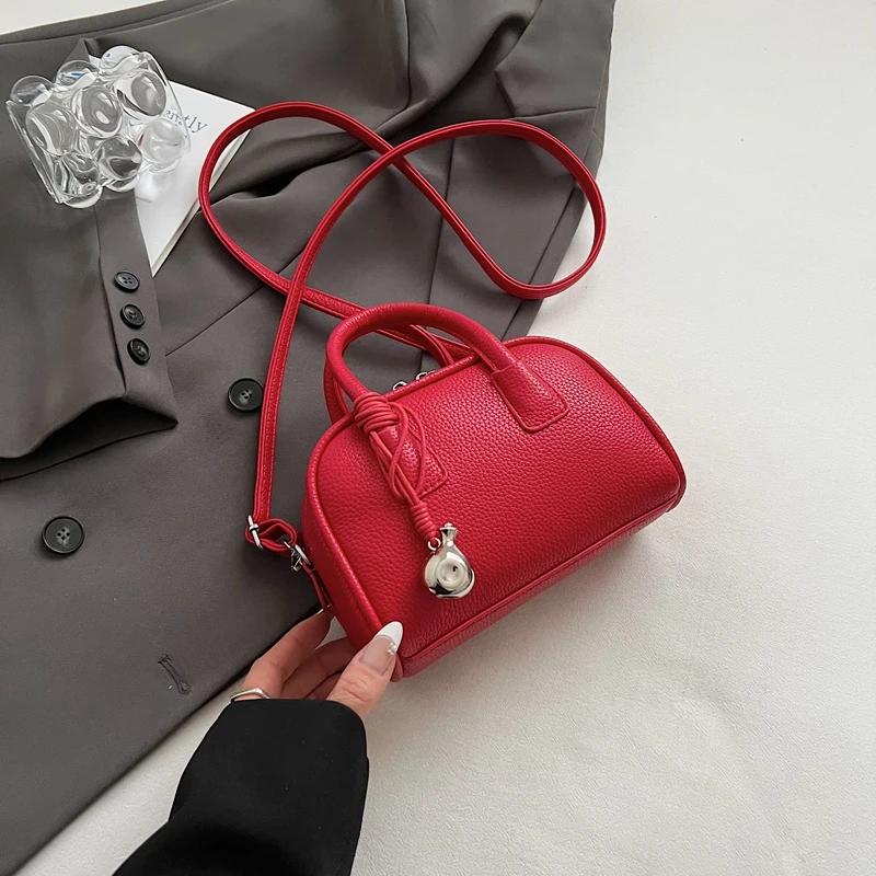 

Black Pu Leather Bag Women Korean Style Fashion Mini Crossbody Phone Bag Red Handbag Day Clutch Boston Bag Sac A Main Pink Mini(Max Length 20cm)
