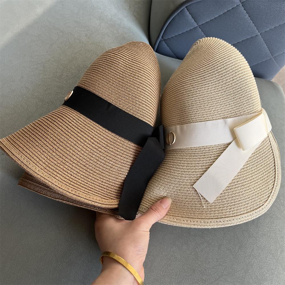 Elegant Bow Straw Bucket Hat Women's Summer Travel Sun Protection Sun Hat Foldable Beach Basin Hat