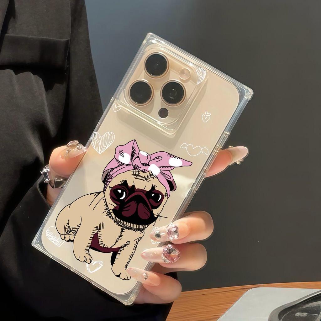 Clear Square Back Tube Case Protection For iPhone 14 Pro Max 16 ProMax 11 12 15 Plus 13 Anti-Oxygen,Cute Dog Pattern Casing