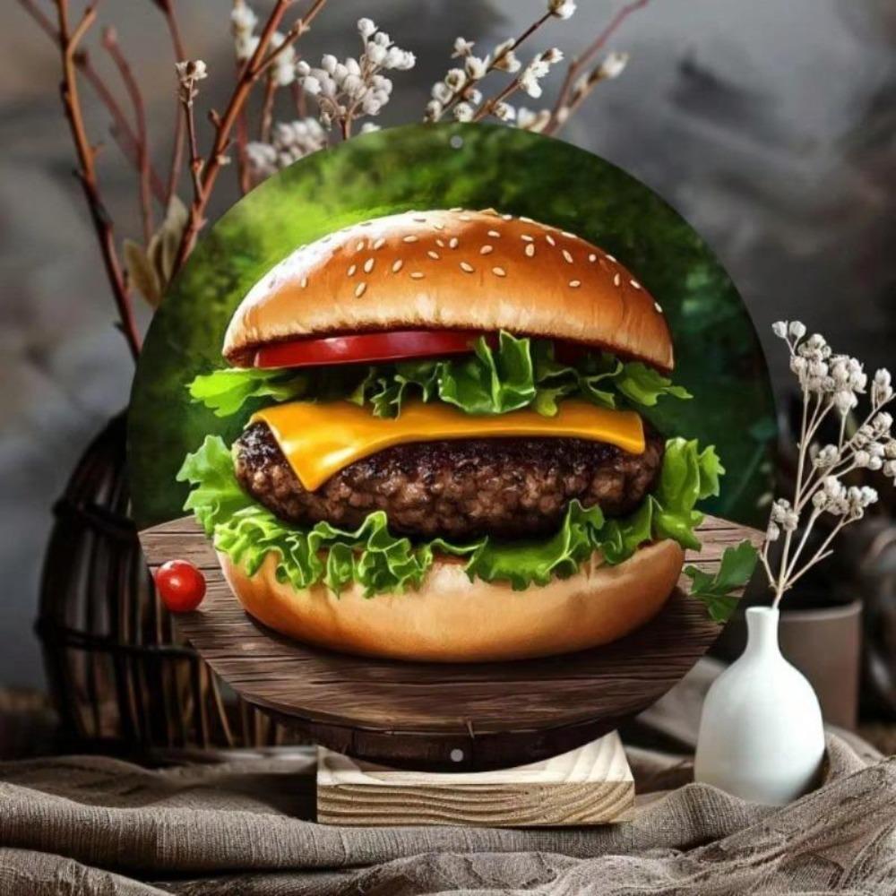Vintage Hamburgers Round Metal Sign Kitchen Bar Wall Decor Artwork