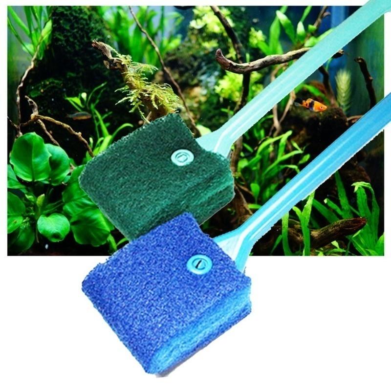 40cm Aquarium Brushes Long Handle Double-edged Plastic Glass Algae Cleaning Brush Aquarium Fish Tank Accessories Color Random