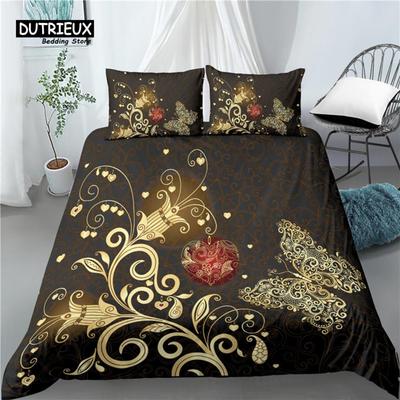 Home Living Luxury 3D Golden Butterfly Print 2/3Pcs Soft Duvet Cover PillowCase Bedding Sets Kids Queen and King EU/US/AU Size