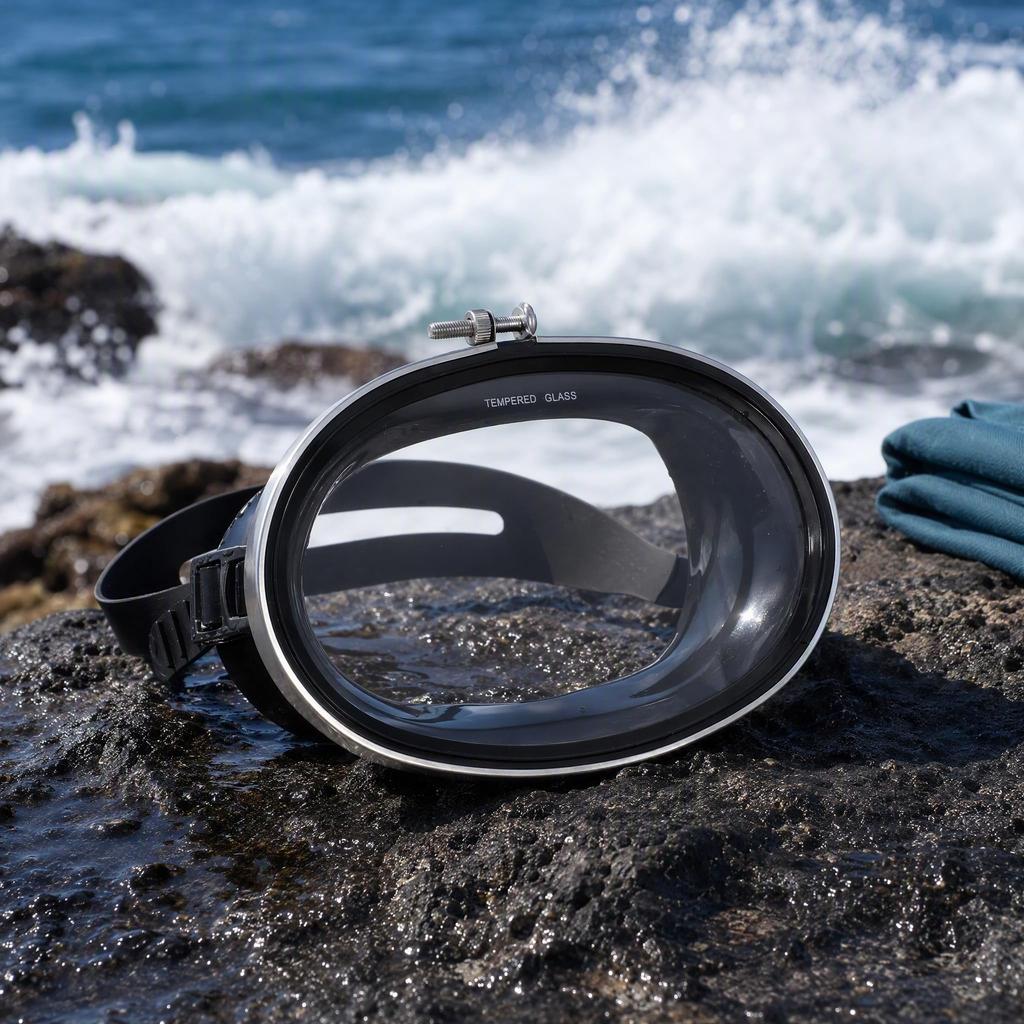 LEDMOMO Diving Mask Goggles for X Single Reinforced Underwater Adjustable Black Adults, 17.5 13cm, Lens, Glass, Mask, Snorkeling, Freediving,