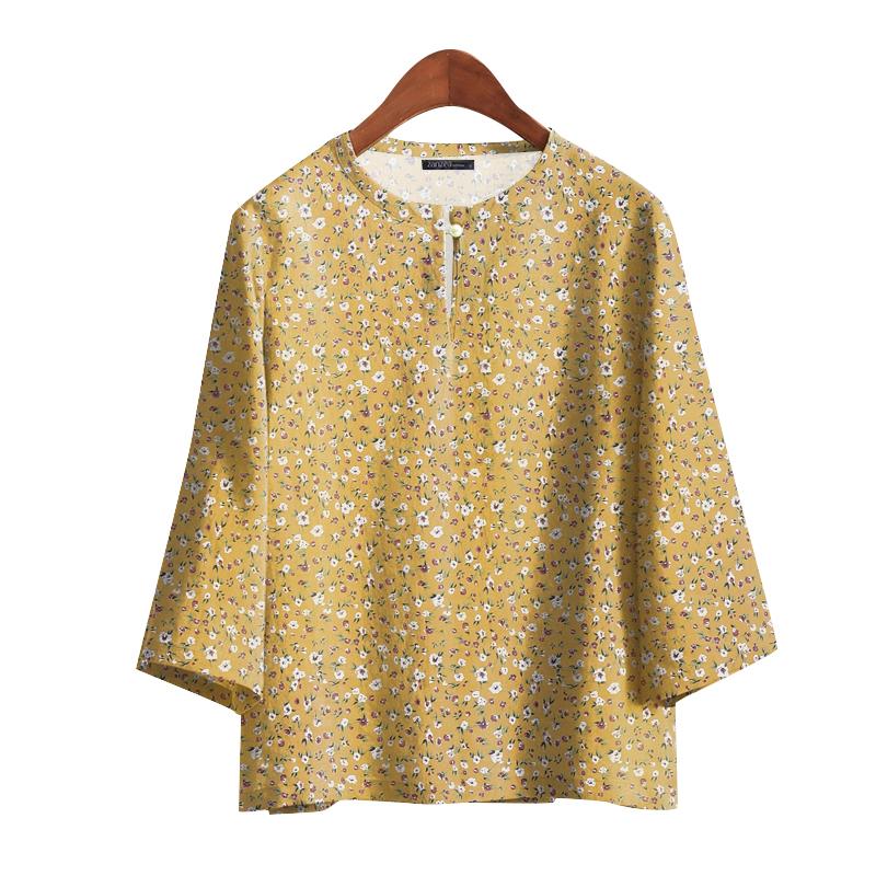 

ZANZEA Женская повседневная блузка с рукавом 3/4, свободного кроя, с круглым вырезом и цветочным принтом 3XL жёлтый