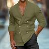 Men Summer Spring Shirt V Neck Double-breasted Solid Color Slim Fit Cotton Blend Lapel Shirt for Business Office Casual Wear