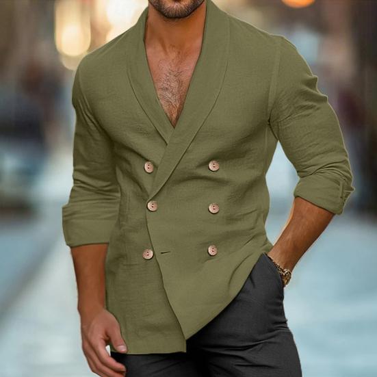 Koszula męska na lato i wiosnę, dekolt w serek, dwurzędowa, jednokolorowa, dopasowana, z mieszanki bawełny, z klapami, do biura, na co dzień