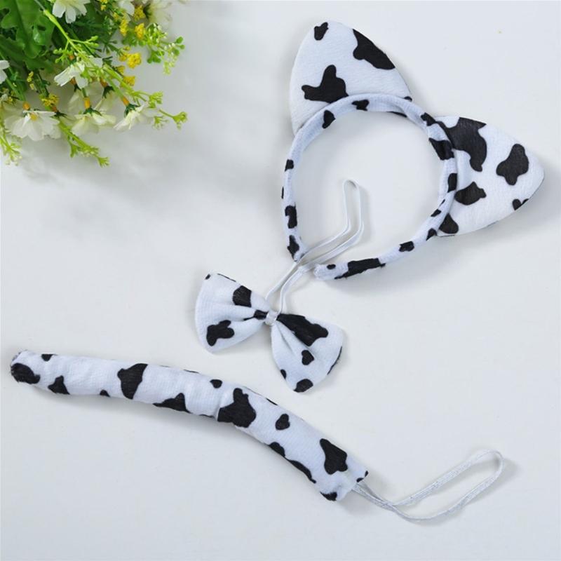 Cat/Mouse/Dog/Cow/Leopard/Frog/Tigeres Costume Set Ears Headband Tail Bow Kid Halloween Christmas Animal Cosplay Props