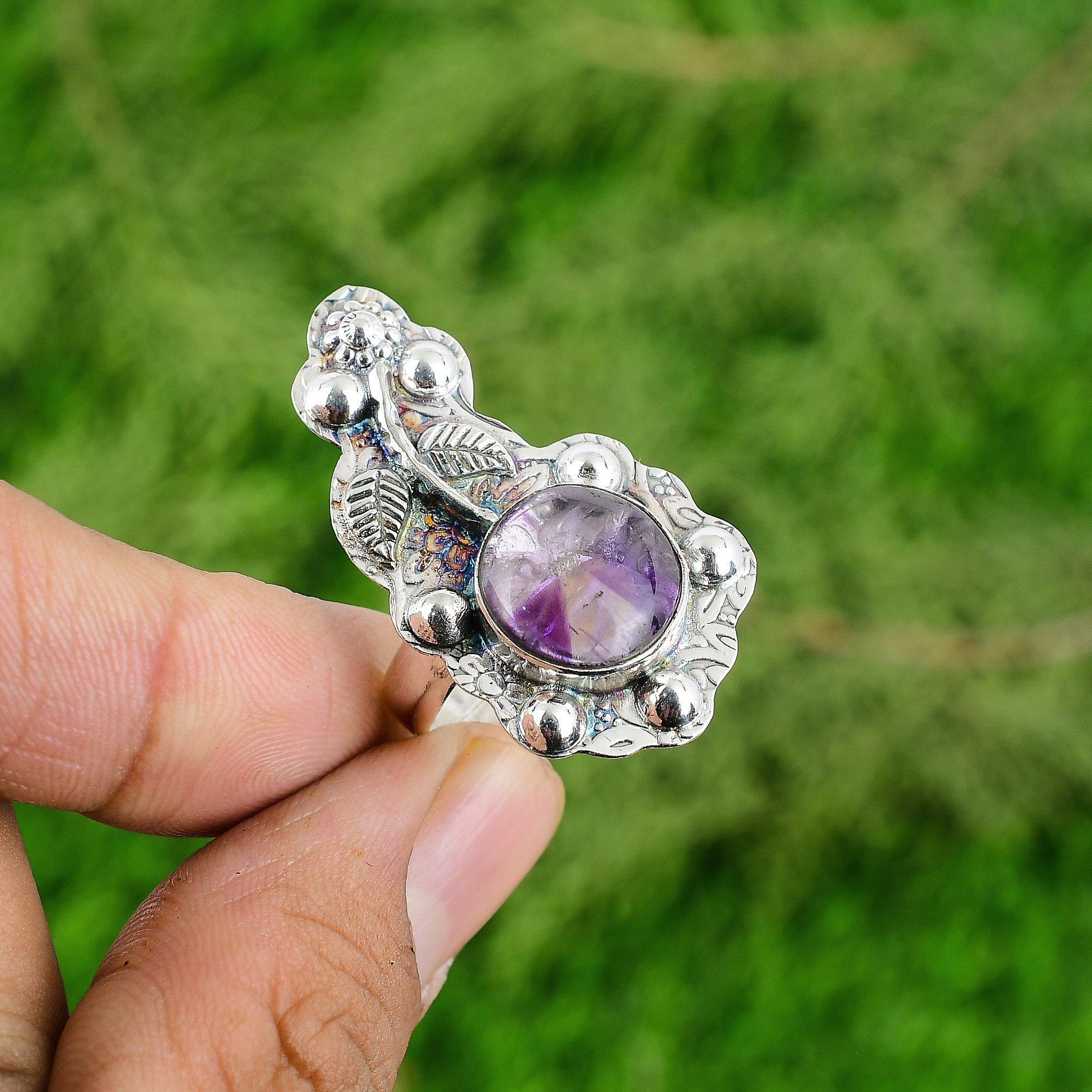 

Натуральный Аметист Звезда 925 Серебро Кольцо Обещание Цветок Регулируемое для Женщин Adjustable