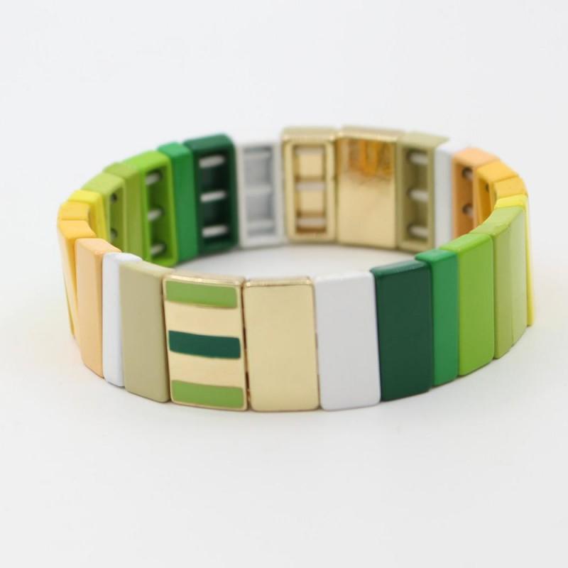 Geometric Enamel Bracelet With Rainbow Beads Multi-Layer Stackable Alloy Bangle Couples Unisex Jewelry