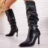 Pleated Skinny Heel Boots Autumn Winter New Pointed Toe Sleeve Anti-slip Wear-resistant High Heel Stack Boots