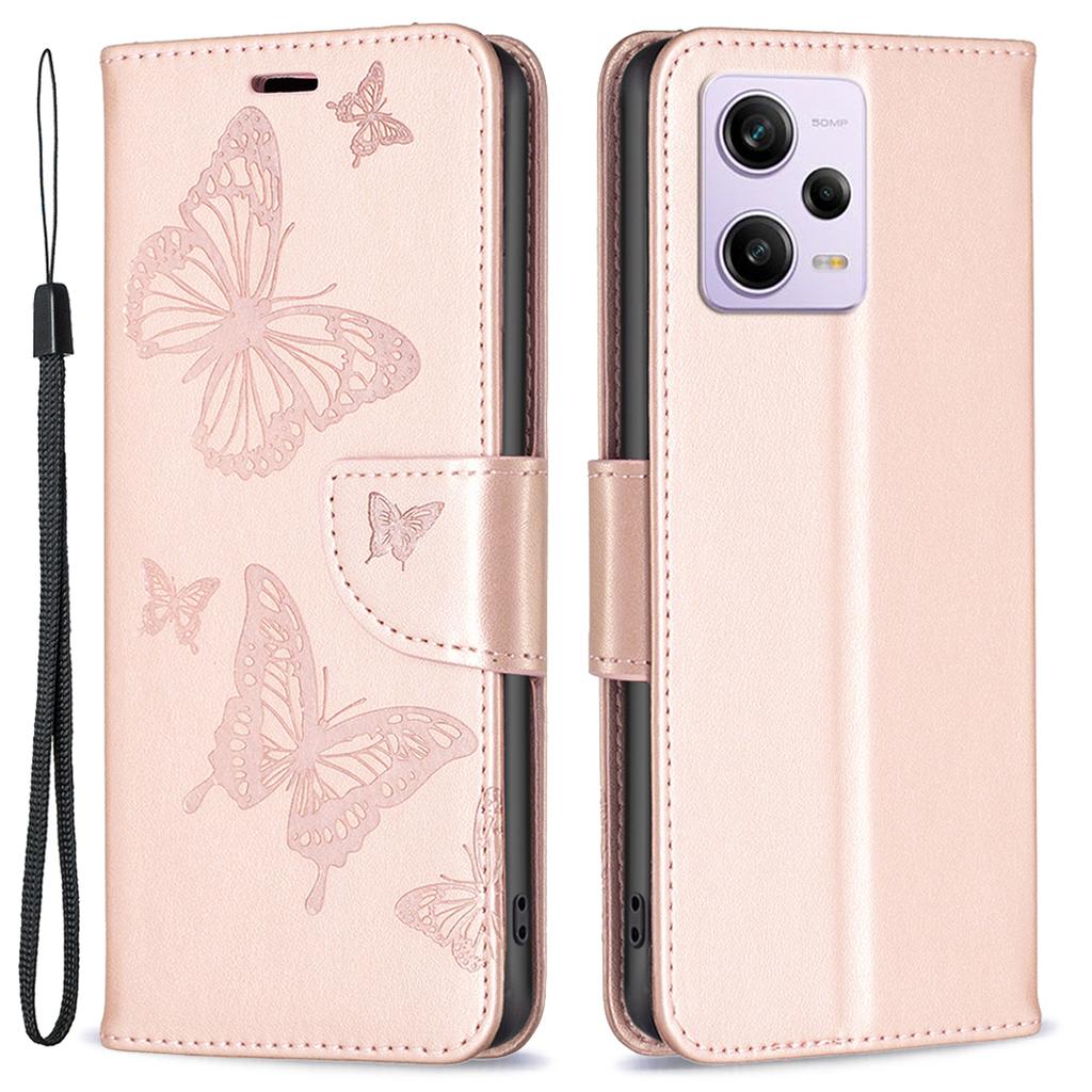 Shockproof Case for Xiaomi Redmi Note 12 Pro 5G/Note 12 Pro Speed 5G/Poco X5 Pro 5G PU Leather Cover Butterfly Imprinted with Strap