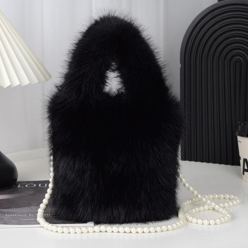 Pearl wool bag versatile messenger bag premium texture shoulder bag large capacity fox plush hand bag bucket bag