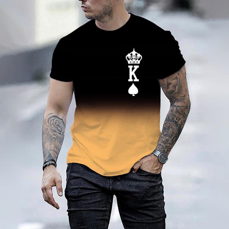 Herren Sommer 3D Digital bedrucktes einfaches Farbverlaufs-Rundhals-Kurzarm-T-Shirt