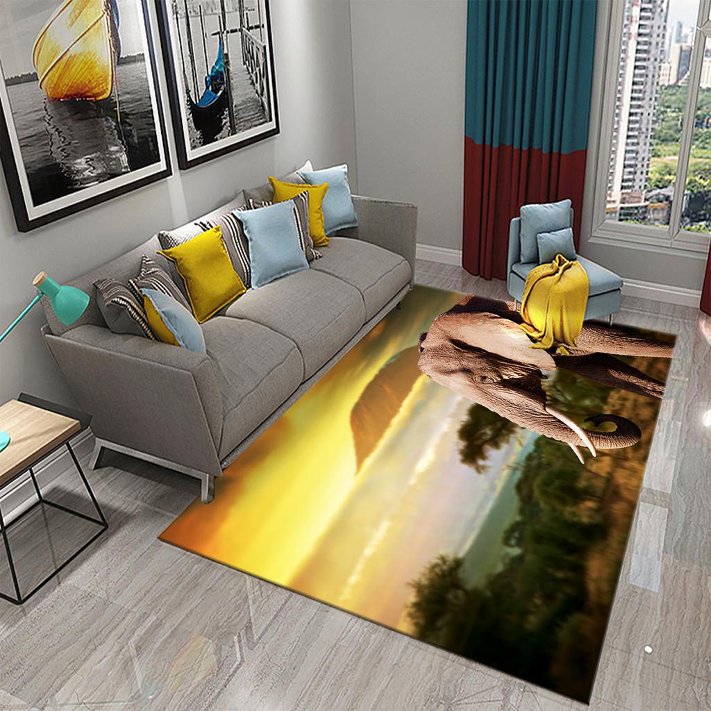 African Elephant Carpet African Animal Rugs for Living Room Bedroom Dining Kitchen Office Bathroom Non-Slip Large Decor Carpet