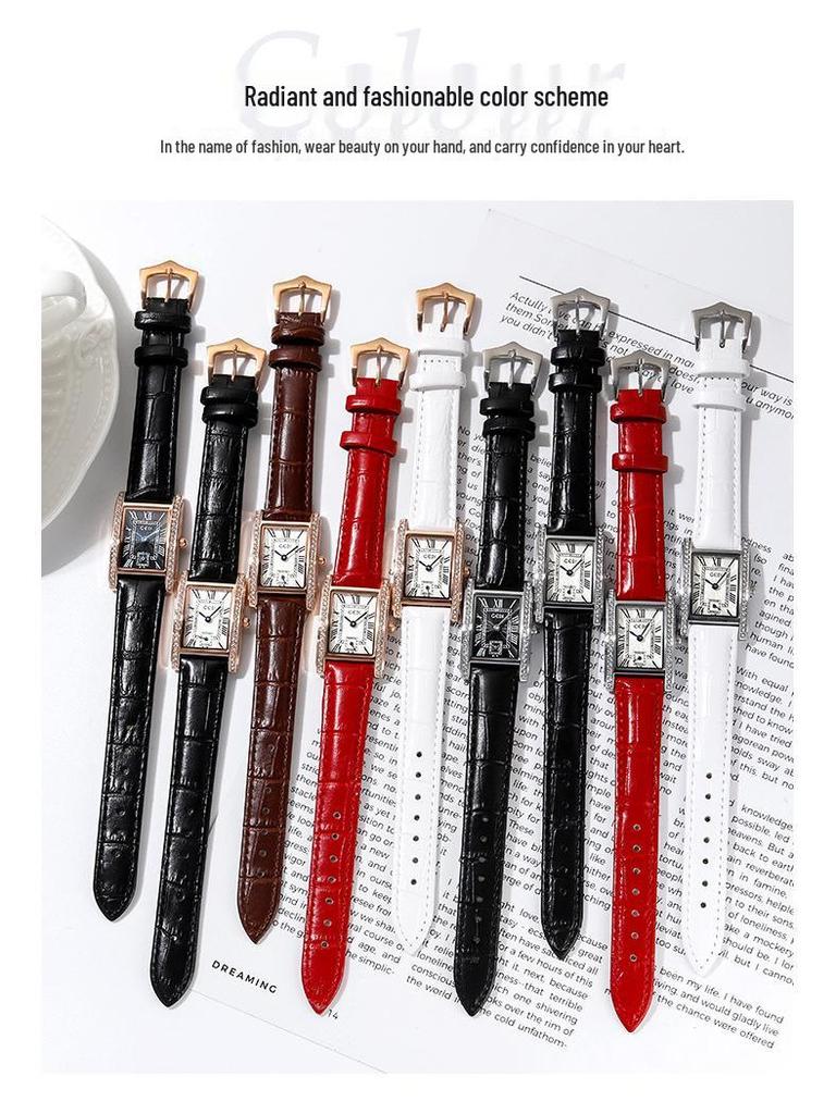 Zegarek kwarcowy damski Gedi w stylu retro, mały kwadratowy z paskiem