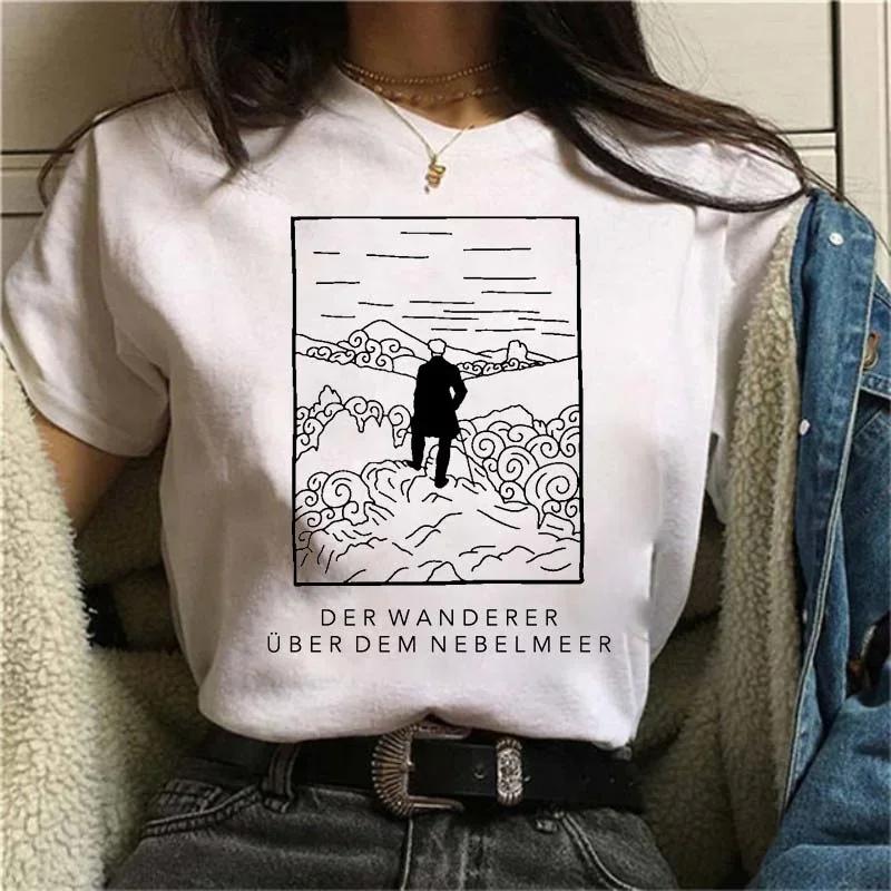 Harajuku Fun Black and White Painting Van Gogh Print Short Sleeve T-Shirt Round Neck Casual Women's Shirt Graphic T Shirts Y2K