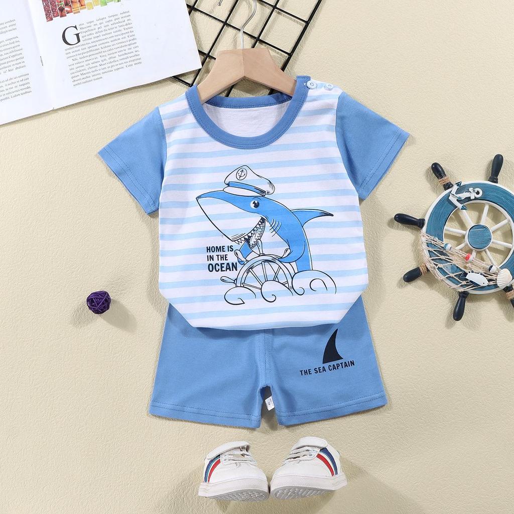 Kids' Summer Cotton Two-Piece Set: Cartoon Short Sleeve & Shorts for Toddlers