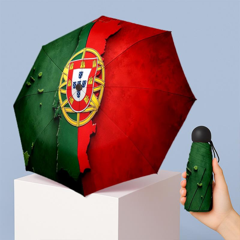 Portugal national football team Pattern Printed Mini 5 Folds 8 Ribs Compact Umbrella Windproof Waterproof Lightweight Portable Folding
