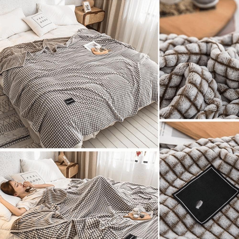 Solid Color Nap Blanket Skin-friendly Cover Blanket Household Plaid Coral Fleece Blanket Bedroom