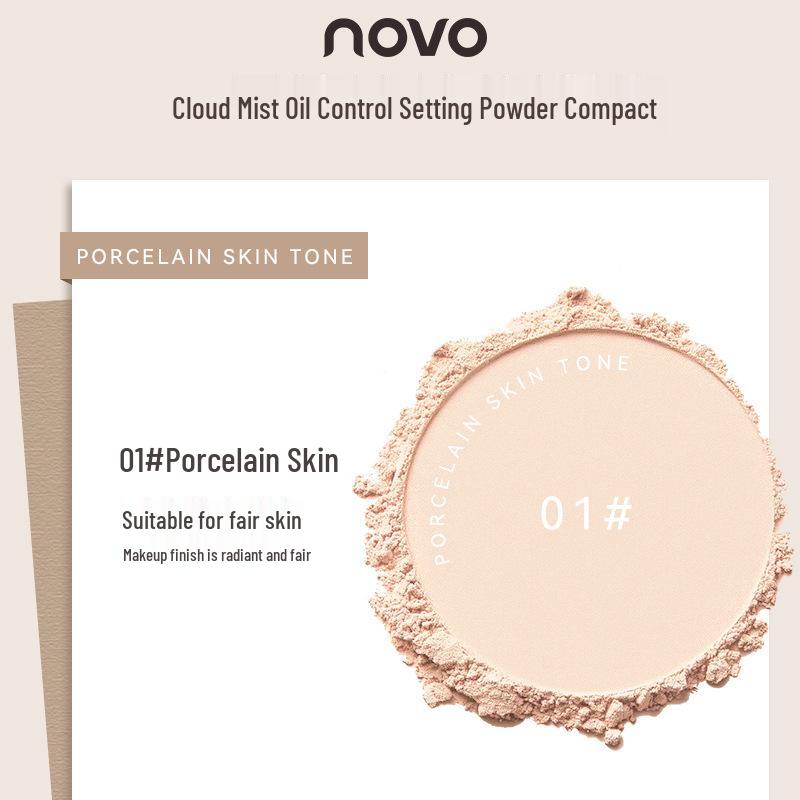 NOVO Dual Use Oil-Control Pressed Powder: Long-Lasting, Waterproof, Non-Caking Setting Powder for Students (Wet/Dry Use).