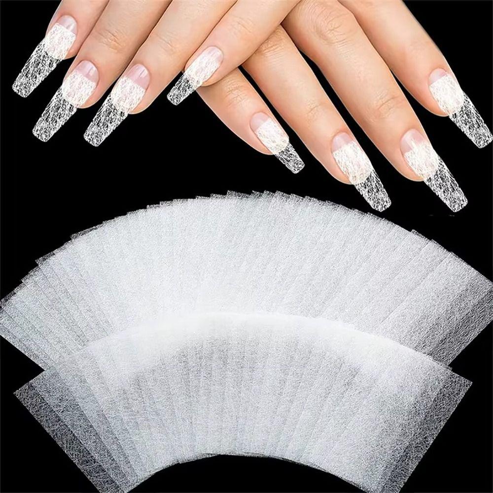 50Pcs UV Gel French Form Wrap Non-woven Glass Fiber Paper Durable Silk Fiberglass Nail Extension
