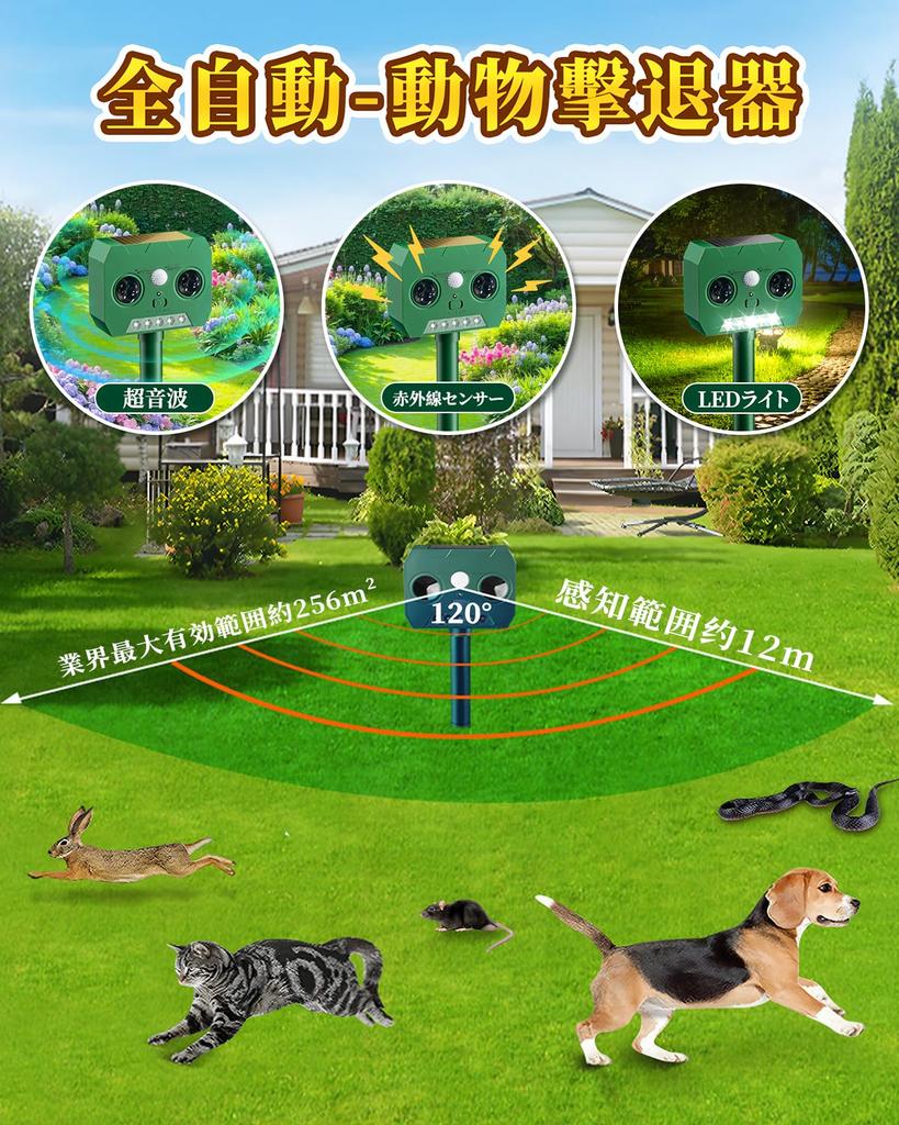 for Lupsty Ultrasonic Cat Cat Stray Cat 2 12m Detection Alarm Solar PIR Infrared Ultrasonic Pest Standby Bird Pest [New 2025] Repellent, Multi-Animal