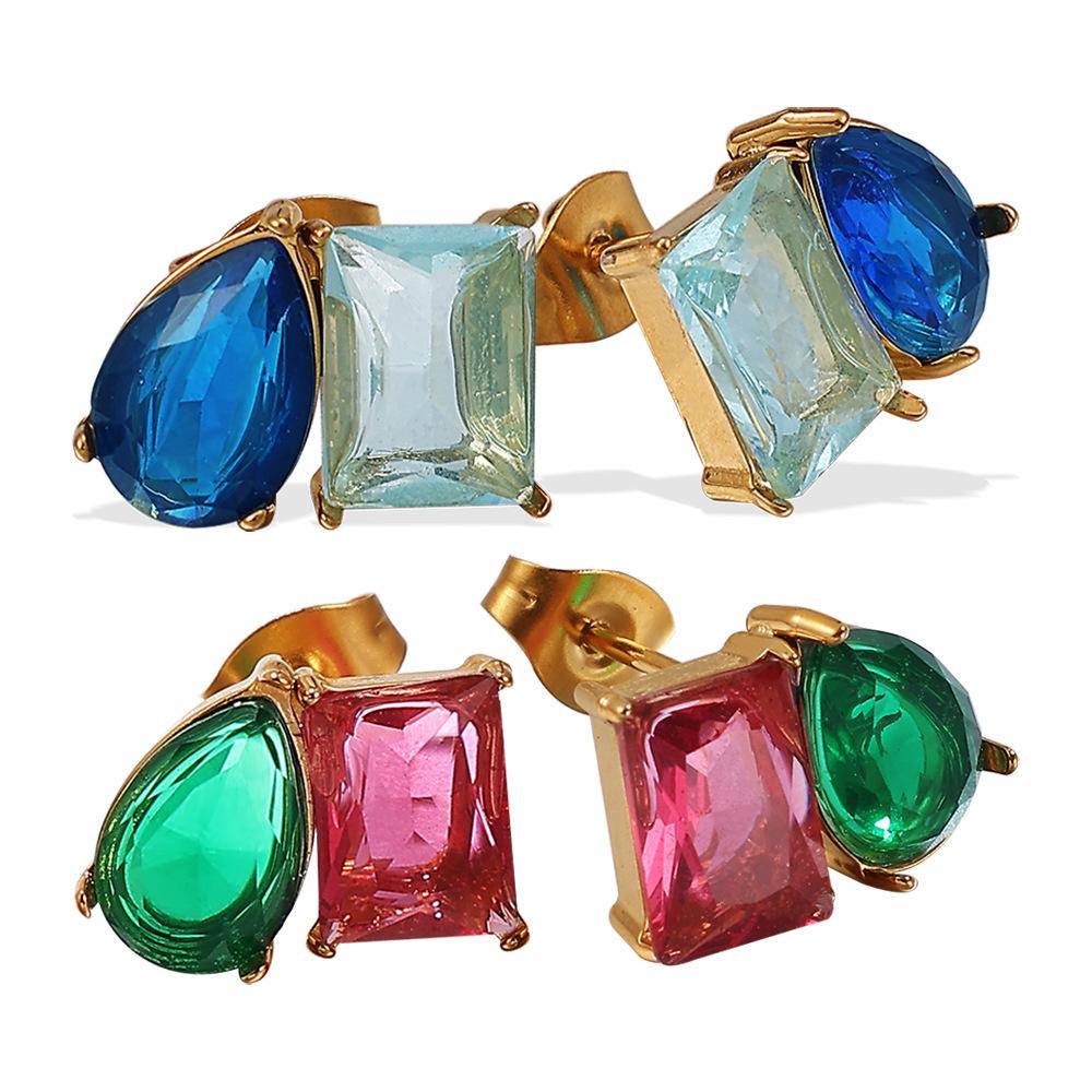 2026 Inlaid Gemstone-plated 18K Gold Earrings European and American Fashion Light Luxury Earrings Women