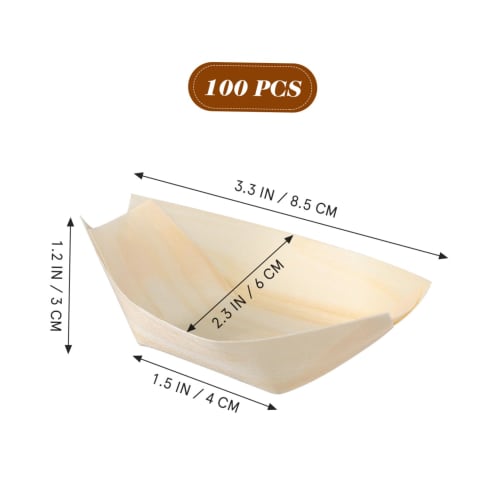 NUOLUX Disposable Wooden Takoyaki Boat Plates, 3-inch (8.5x6x3cm), Pack of 100, Wooden Boats, Sushi Plates, Trays, Boats, Takoyaki Boat Plates for Hom