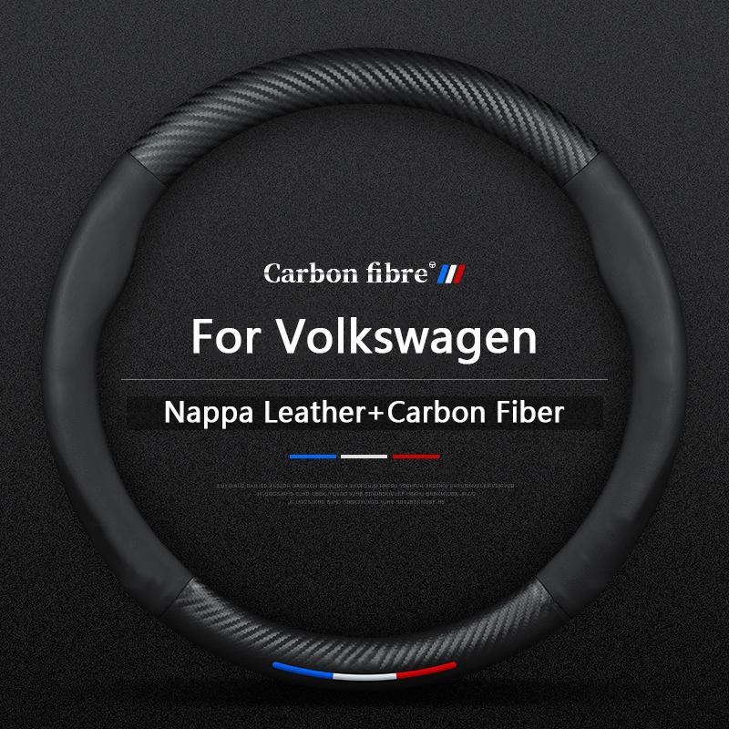 Car Carbon Fiber Leather Steering Wheel Cover For VW Volkswagen Golf 6 GTI R MK6 Polo Scirocco Passat CC Magotan Touareg Arteon