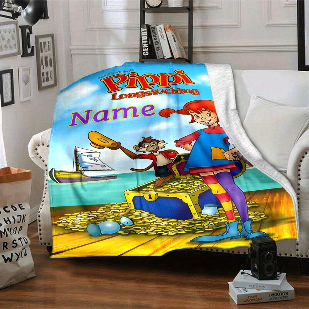 Pippi Longstocking Monkey Treasure Chest Ocean Blue Sky Blanket With Customizable Name Soft And Comfortable Shawl Blanket For All Seasons Suitable For