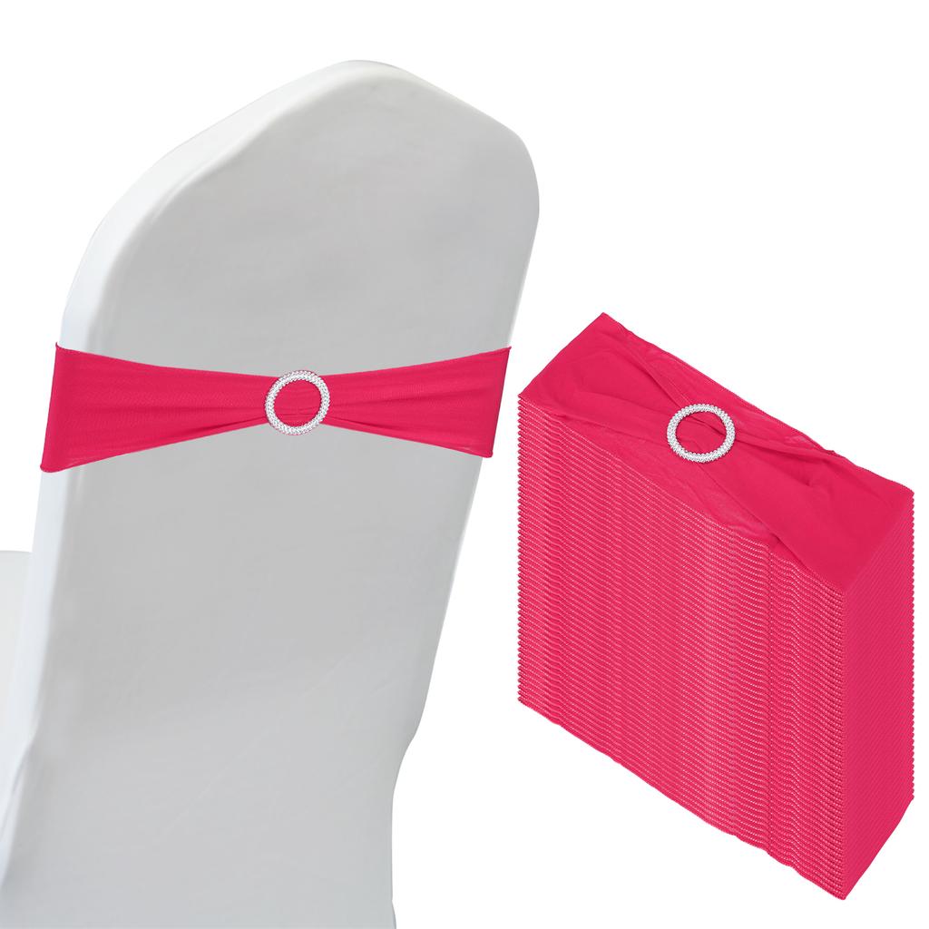 50pcs Stretch Chair Sashes Bows Elastic Chair Bands Sashes with Buckle Slider for Wedding Banquet Decorations 14"x5"