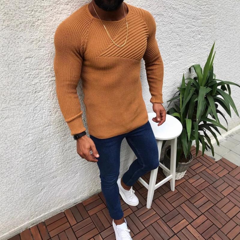 2026 Autumn/Winter Slim-fit Long-sleeved Round-neck Pullover Knitted Sweater M коричневый