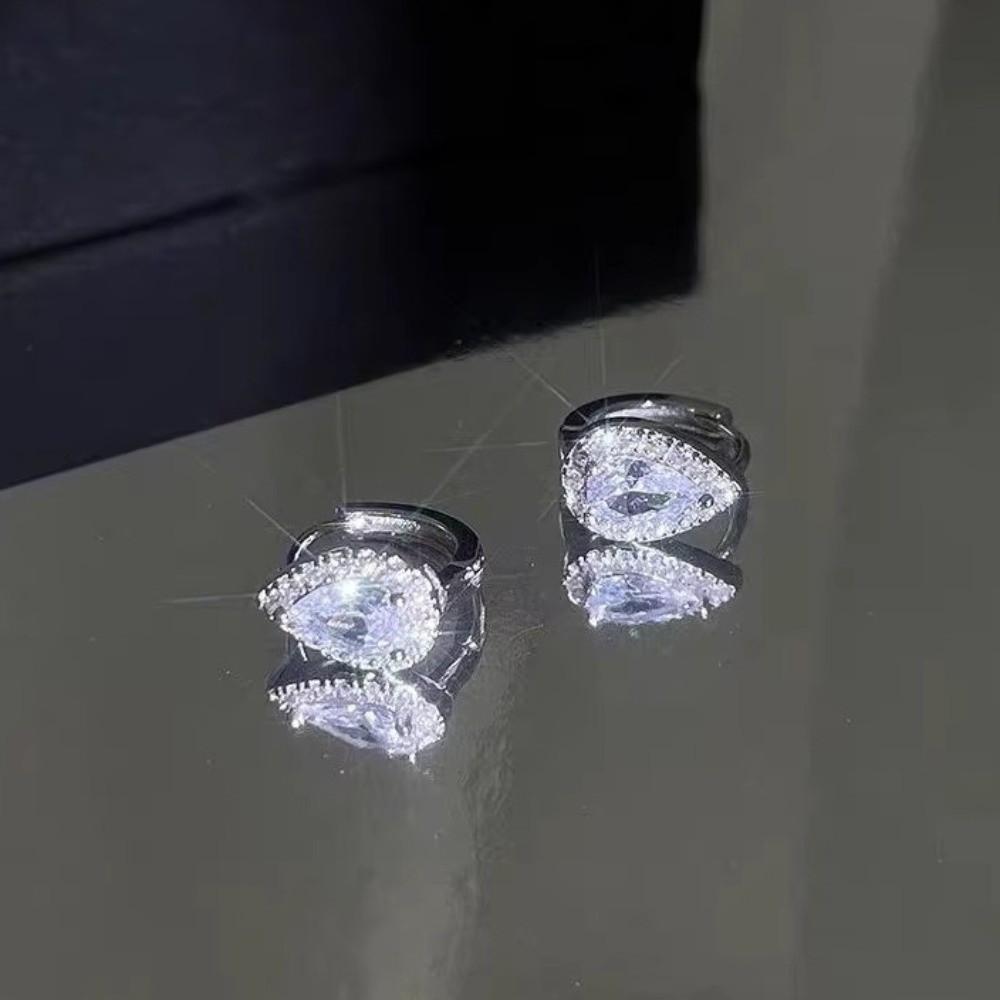 Pear Teardrop Stud Earrings Mini Ear Buckle Shining Water Drop Zircon Hoop Earrings  Accessories