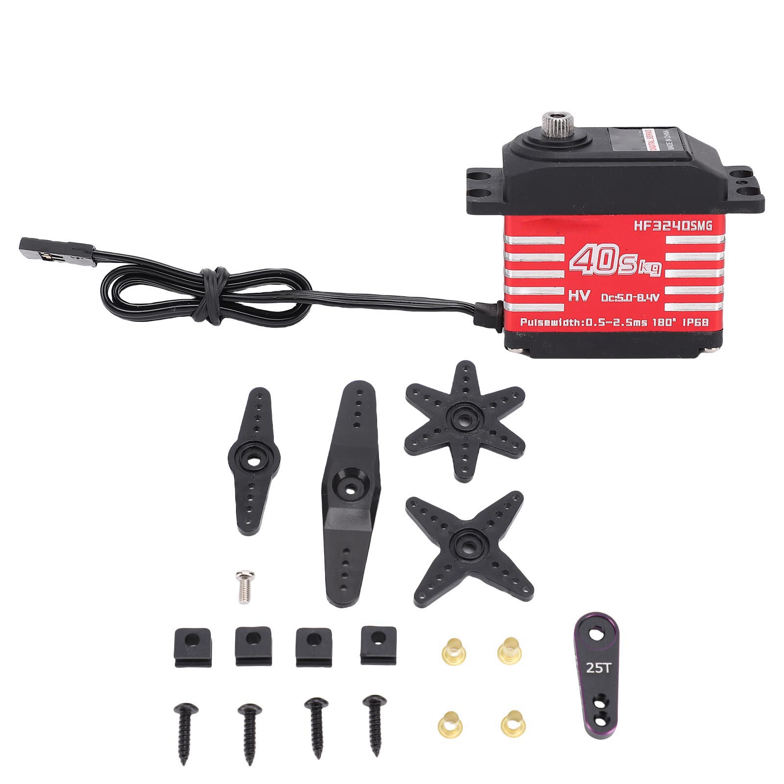 

RC Digital Servo Motor IP68 Water Proof Metal Gear High Torsion with 25T Servo Horn for 1/12 1/10 1/ Red