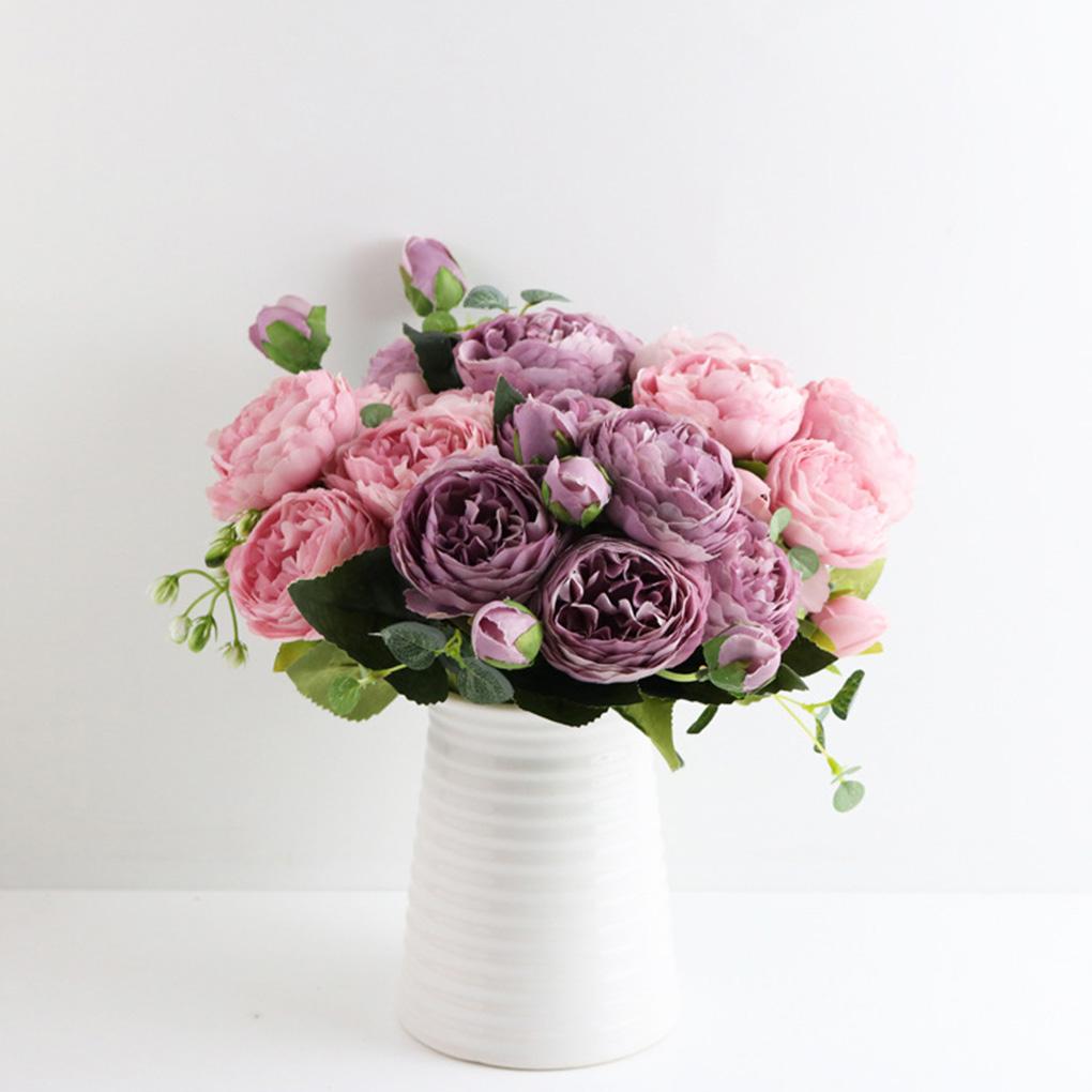 Künstliche Pfingstrosen, Seidenblumen, fünfköpfiger Blumenstrauß, Kunstrosen für Party, Vase, Hochzeit, Tischdekoration