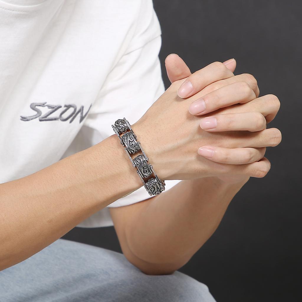 Fongten 23cm Totem Bracelet For Men Stainless Steel Cross Chain Charm Wristband Bangle Bracelet Men Silver Color Jewelry
