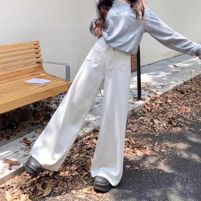 Women's Autumn Retro High-Waisted Wide-Leg Double-Button Jeans