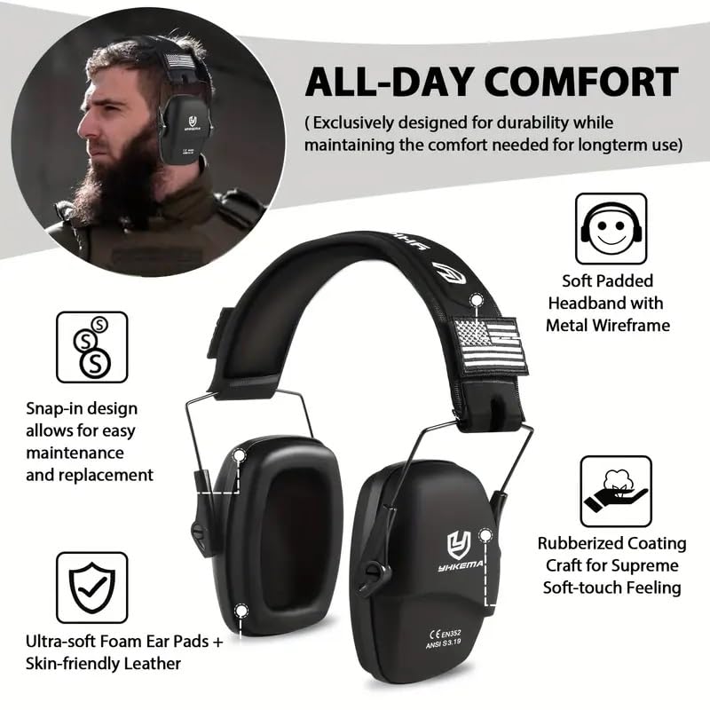 YHKEMA Passive Noise Cancelling Foldable Hearing Protection Earmuffs for and Harvesting NRR 25dB [THREE RABBITS] Earmuffs, On-the-Go Hunting, Work, -