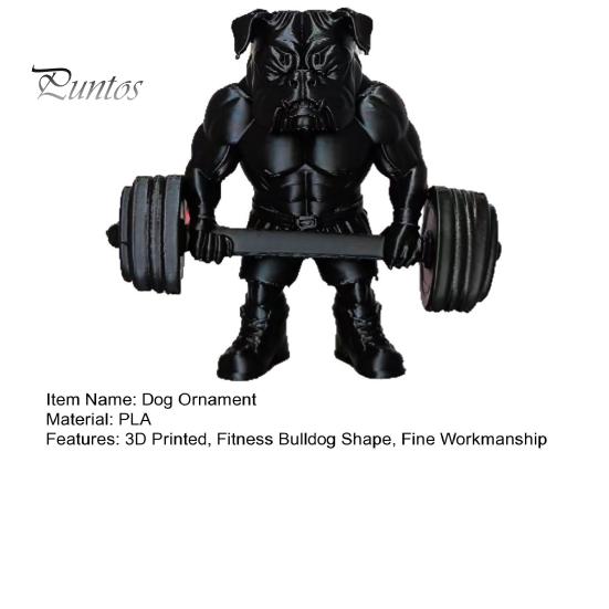 Small Bulldog Statue 3D Printed Fitness Figurine, Modern Muscular Barbell Dog Office Ornament Statue, Black Sculpture for Home Desk Decor Decoration