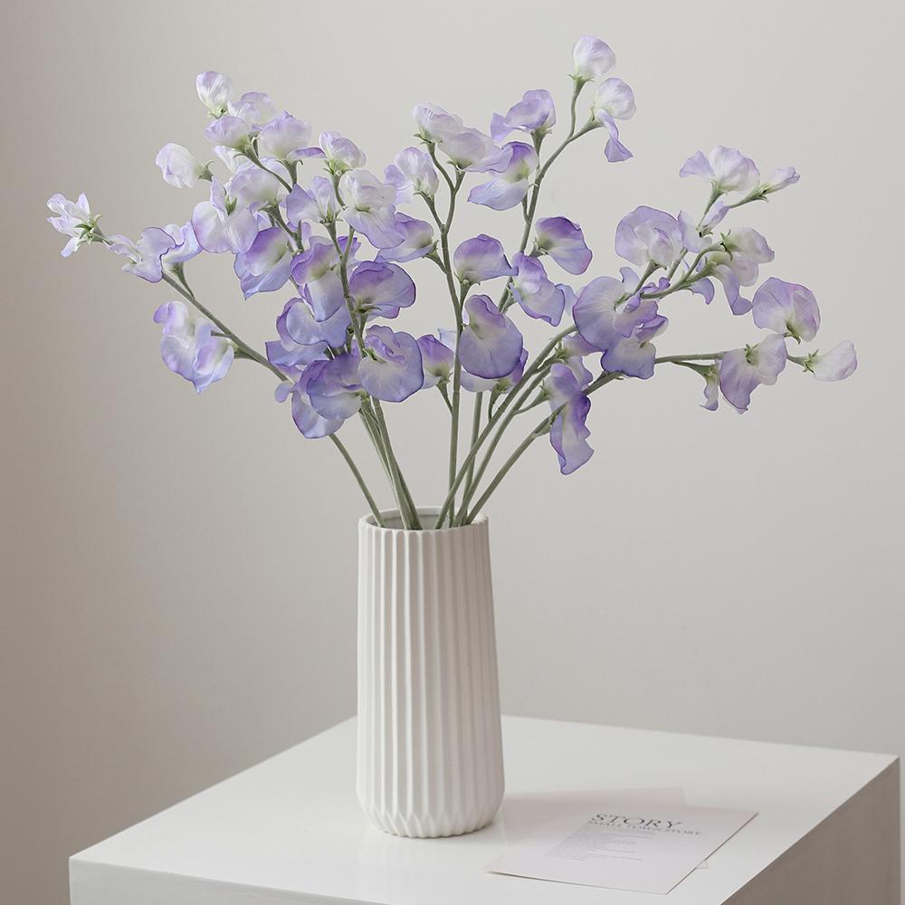 Artificial Sweet Pea Flower Branch Lifelike Fake Flowers Flocked Stem Fabric for DIY Home Bouquet Supplies Wedding Decoration