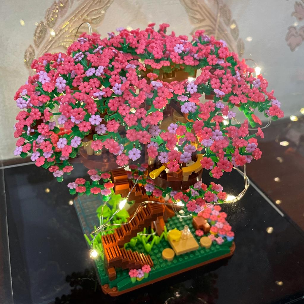 Mini Sakura Tree Building Blocks Set Diy Cherry Blossom Bricks With Light Treehouse Model Ornament Romantic Gift For Girlfriend