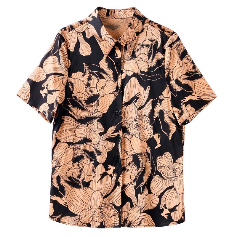Summer 2025 Mulberry Silk Top: Hangzhou Short-Sleeve Dress for Middle-Aged Women, Printed Design, Large Size