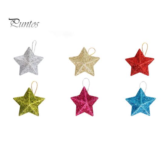 6Pcs Sparkling 3D Star Shape Christmas Pendant with Lanyard Glitter Star Christmas Tree Ornament DIY Craft Party Decor