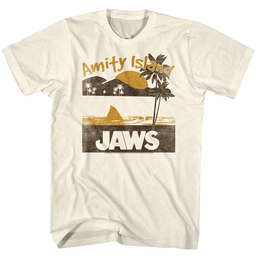 Jaws 70 Thriller Movie Amity Island Beach Shark Palm Trees Sun Men T Shirt M