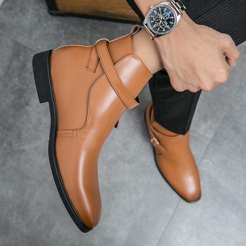 Men Chelsea Motorcycle Casual Boots Leather Punk Short Ankle Boots Street Style Party Night Club Boots Over Sized