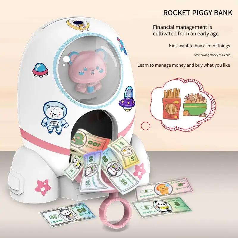 Rocket Cartoon Astronaut Piggy Bank Cartoon Sticker for Manual Coin Deposit Children's Piggy Bank Toy Children's Day Toy Gift
