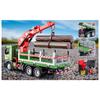 1/24 Scale Wooden Toy Truck Metal Cab, Friction Driven Wooden Truck, Equipped with A Full Function Loading Crane and 3 Loadable Logs, Light and Sound,