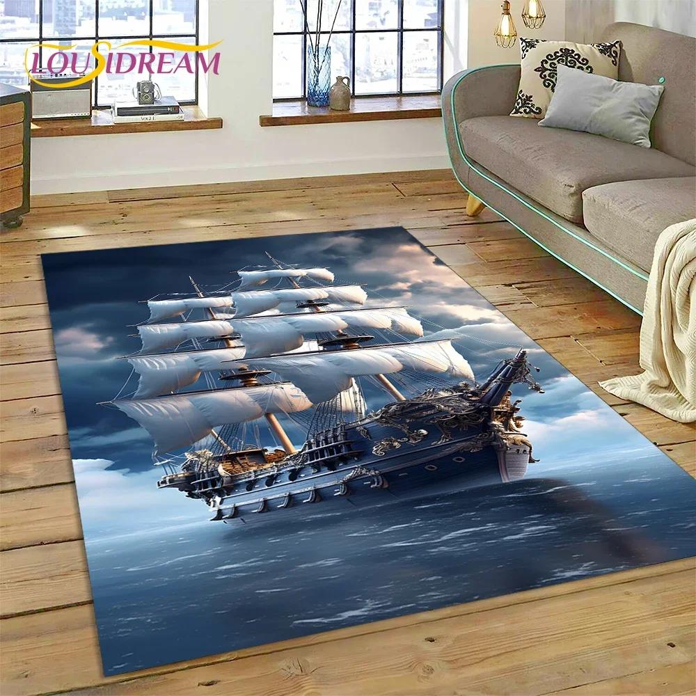 Ancient Pirate Ship Boat,Barque,Sailboa Carpet Rug for Bedroom Living Room Home Sofa Decoration,Child Game Large Decor Floor Mat